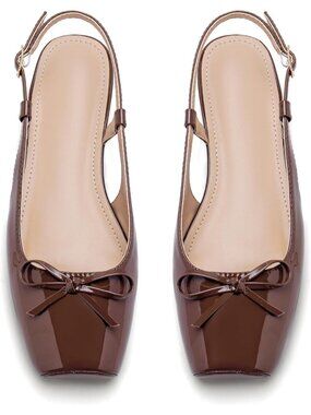 Women's Chocolate Slingback Square Toe Bow Knit Ankle Buckle Satin Ballet Flats